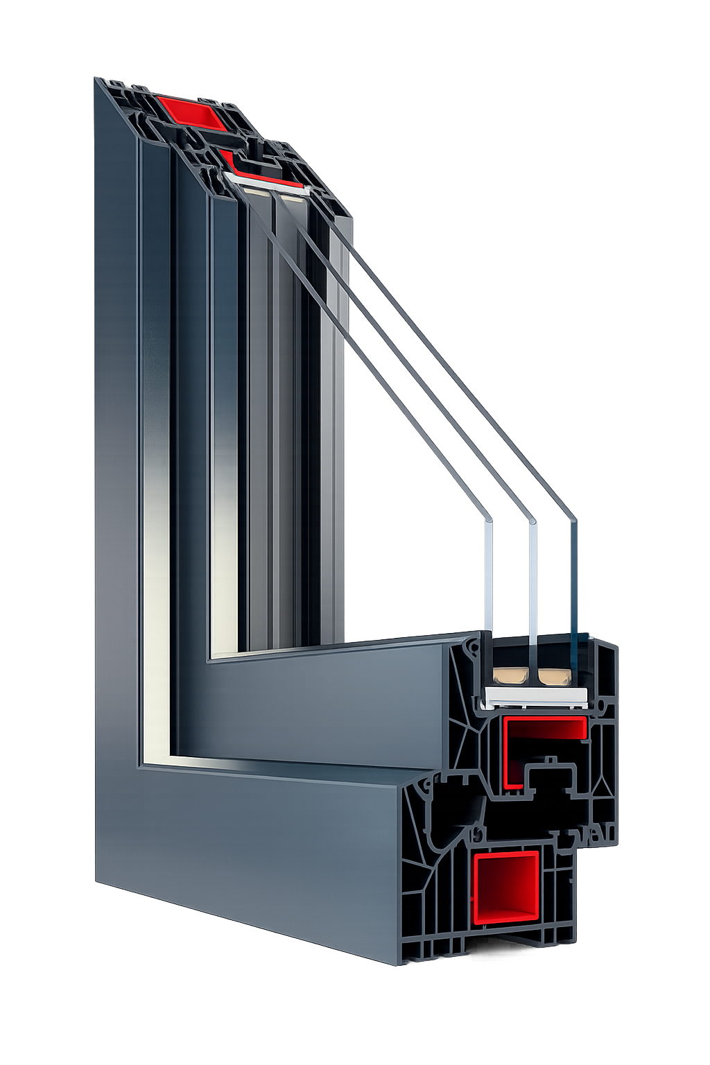 Šedivý profil plastového okna